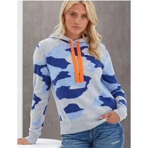 Brodie Blue Gray Chloe Camo Fine Cashmere Hoodie S ($355) Old Money Luxury